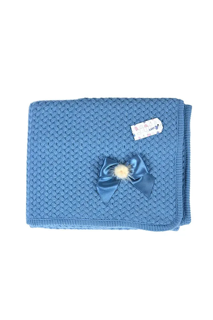 Knitted Lined Baby Blanket with Pompom