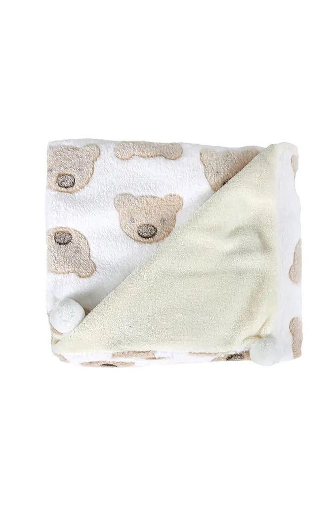 Bears Emroidery Coral Baby Blanket