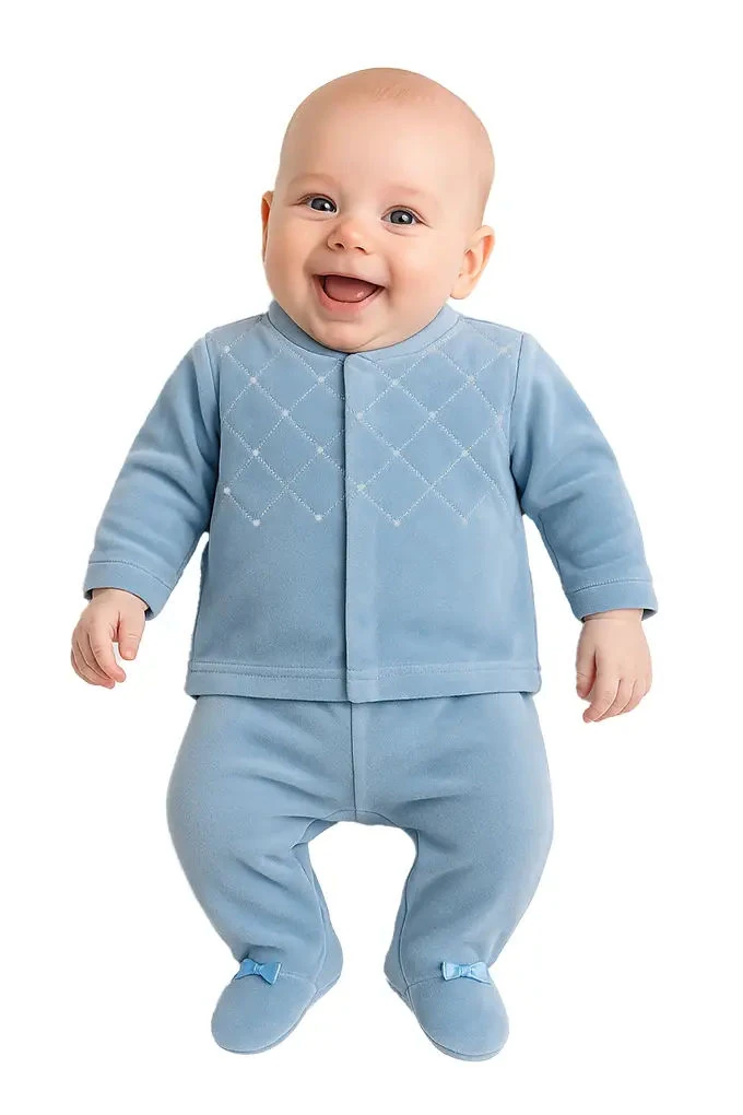 2529B Boy Embroidered Velvet 2 Pieces Baby Set