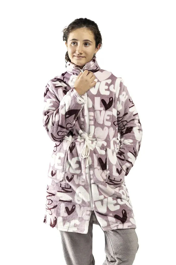 1027N Girl Printed Coral Robe