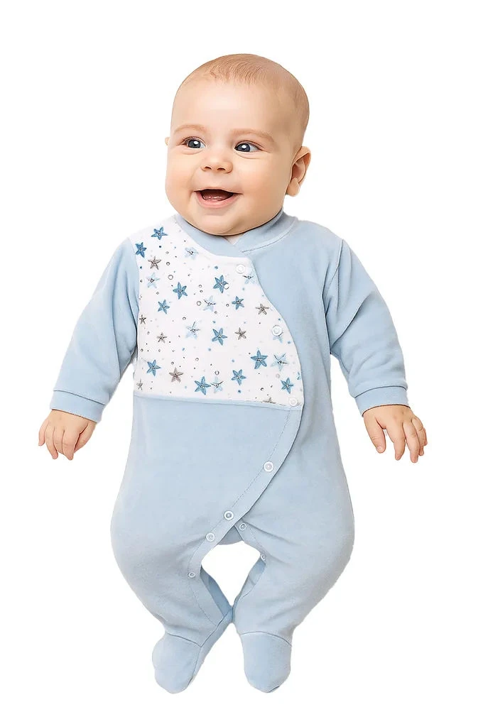 Little Stars Printed Open Side Velvet Babygrow