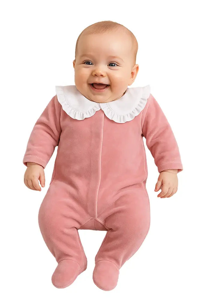 Girl Ruffled Collar Velvet Babygrow