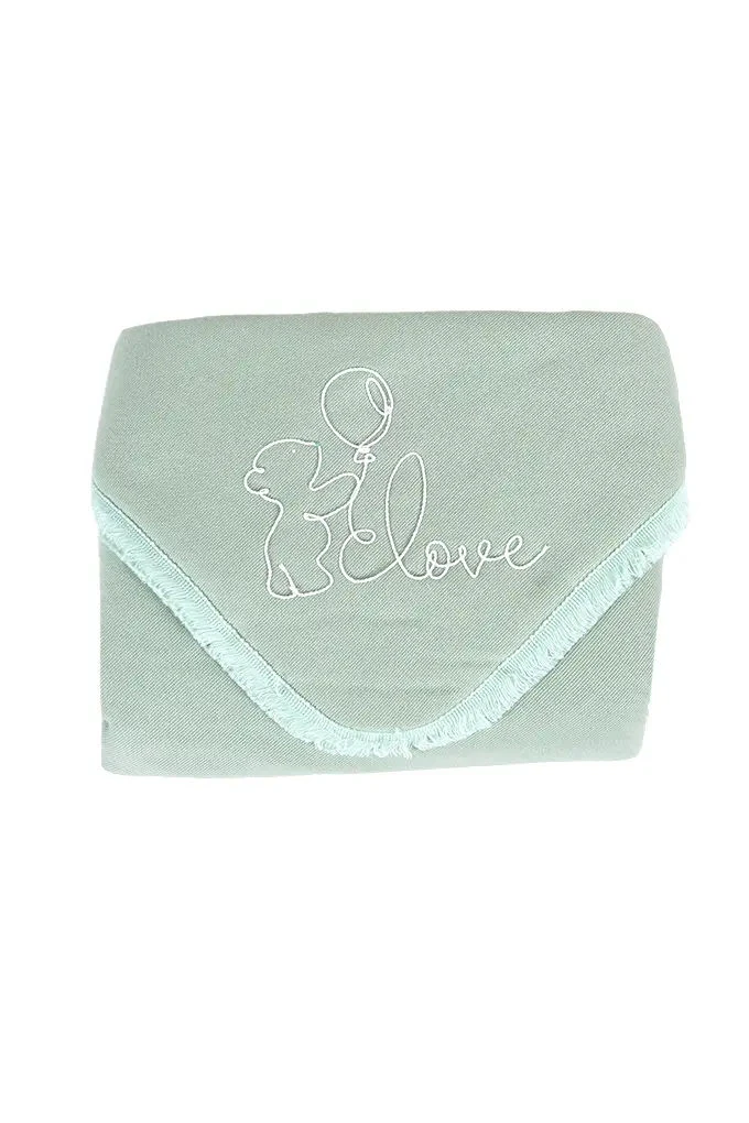 Bear with Balloon Embroidered Cotton Blanket