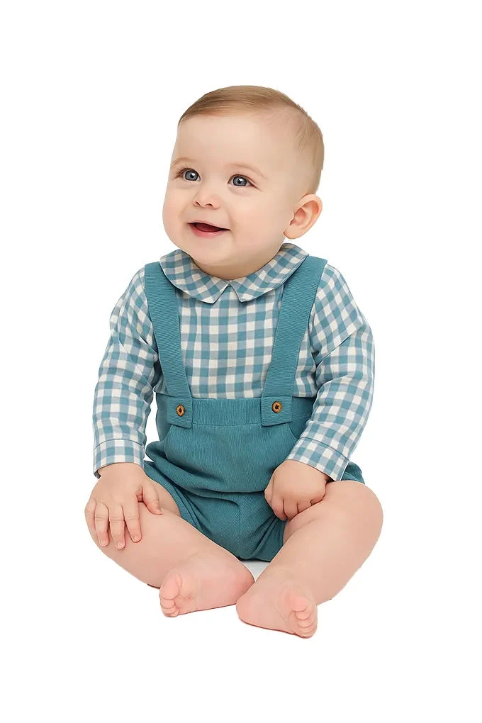 Baby Boy Dungaree with Printed Blouse