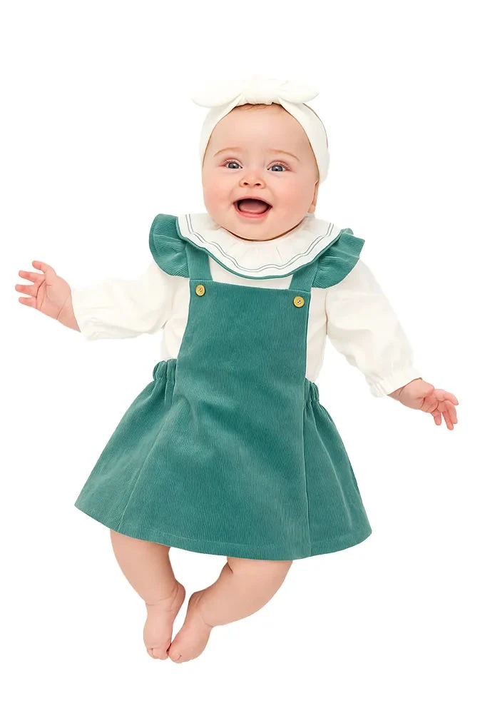 Baby Girl Embroidered Blouse + Corduroy Romper