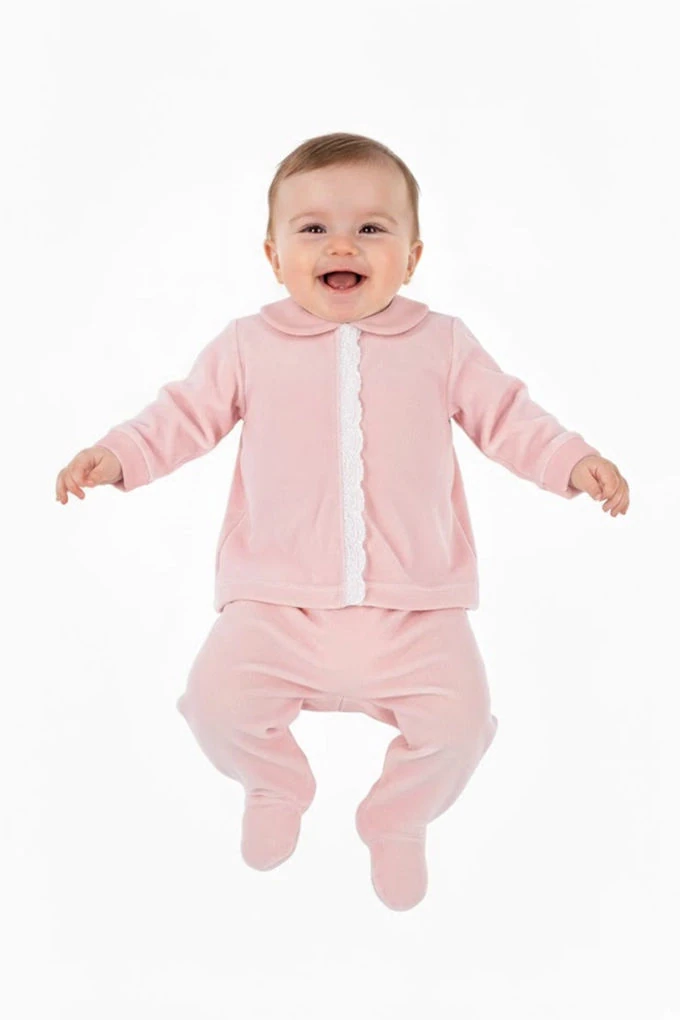 2536B Velvet 2 Pieces Baby Set with Lace
