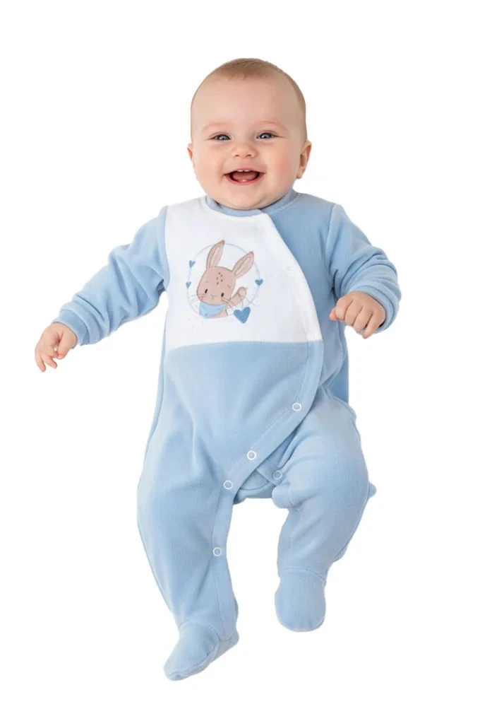 Mischievous Rabbit Printed Open Side Velvet Babygrow
