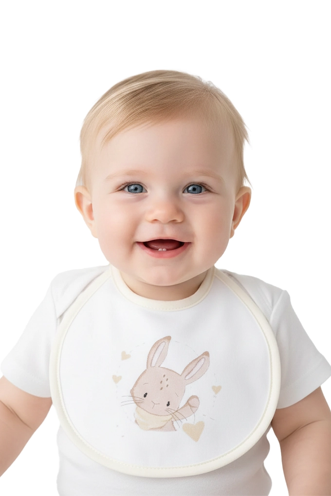Mischievous Rabbit Terry Printed Round Bibs