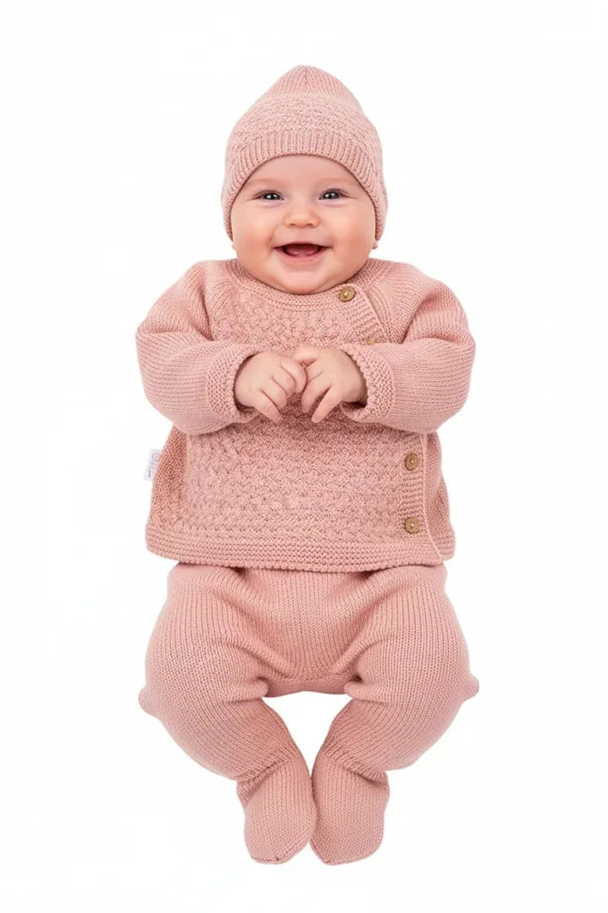 0650B Baby Interlaced Knitted 3 Pieces Baby Set