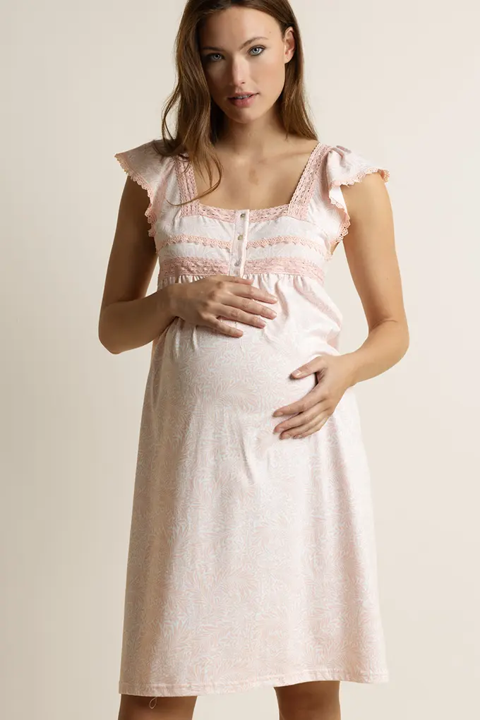 61479 Woman Printed Maternity Night Shirt