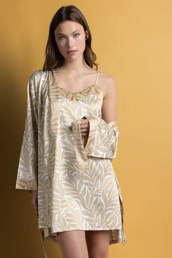 61493 Woman Printed Satin Straps Night Shirt