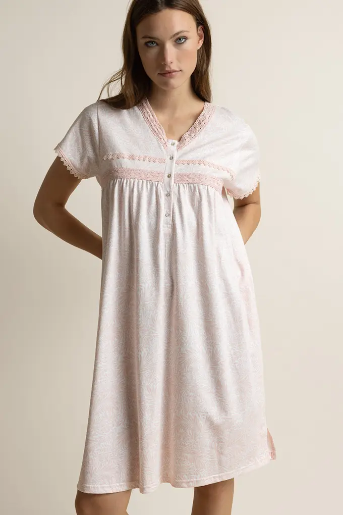61515 Woman Printed Laced Night Shirt