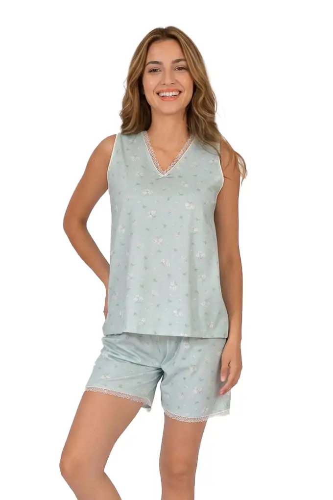 MS3923 Woman Sleeveless Printed Pyjama Set