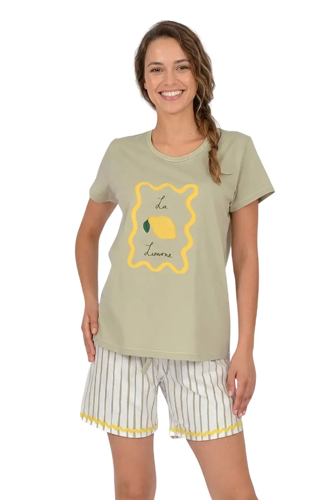 MS3908 Woman Printed Short Sleeve Pyjama Set
