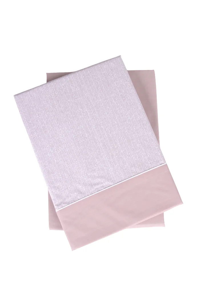 Stripes Printed Cotton Sheets Set w/ Fitted Sheet