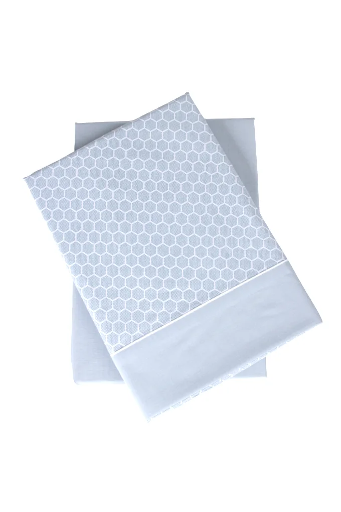 Hexagons Printed Cotton Sheets Set w/ Fitted Sheet