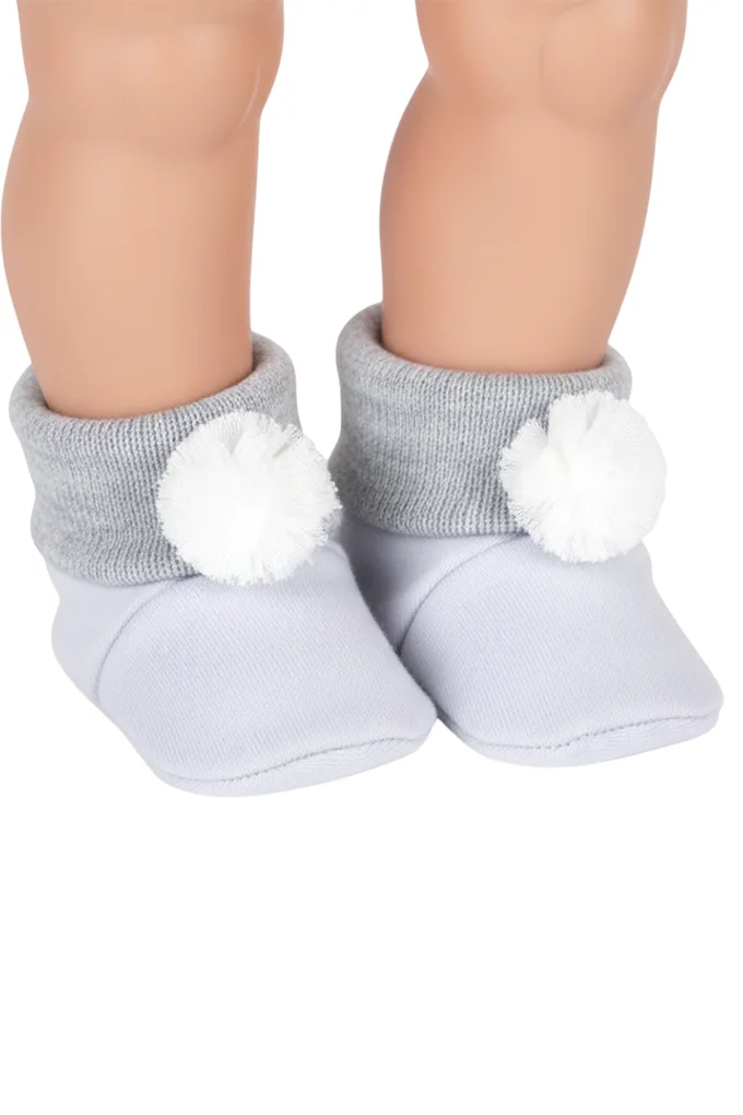 Box 4Pairs Cotton Baby Booties with Pompom