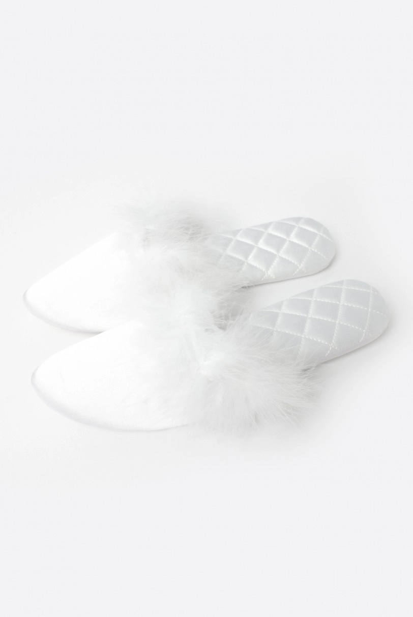 Women Bridal Feather Satin Slippers Admas 69124
