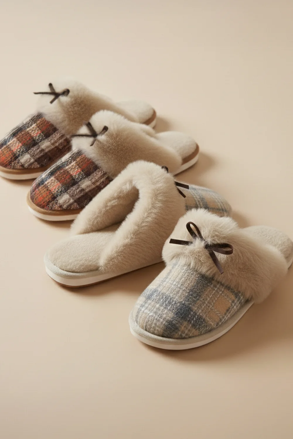 Women Plaid Faux Fur Slippers Admas 69218