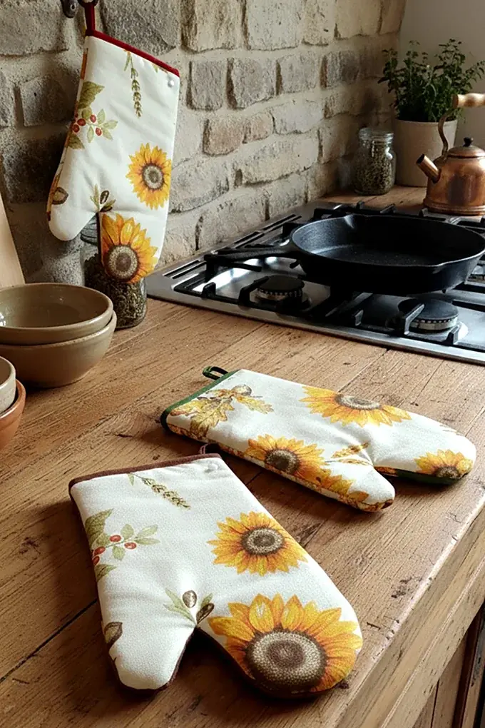 Sunflower Printed Twill Kitchen Gloves