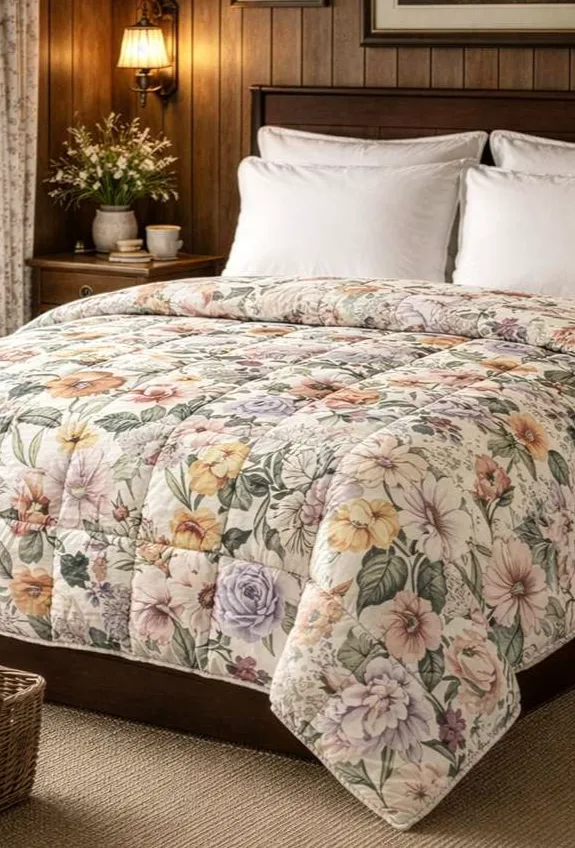 Floral Printed Sherpa Bedspread Easy Home PAEONIA
