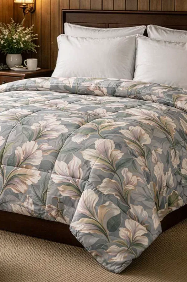 Floral Printed Sherpa Bedspread Easy Home CHESTER