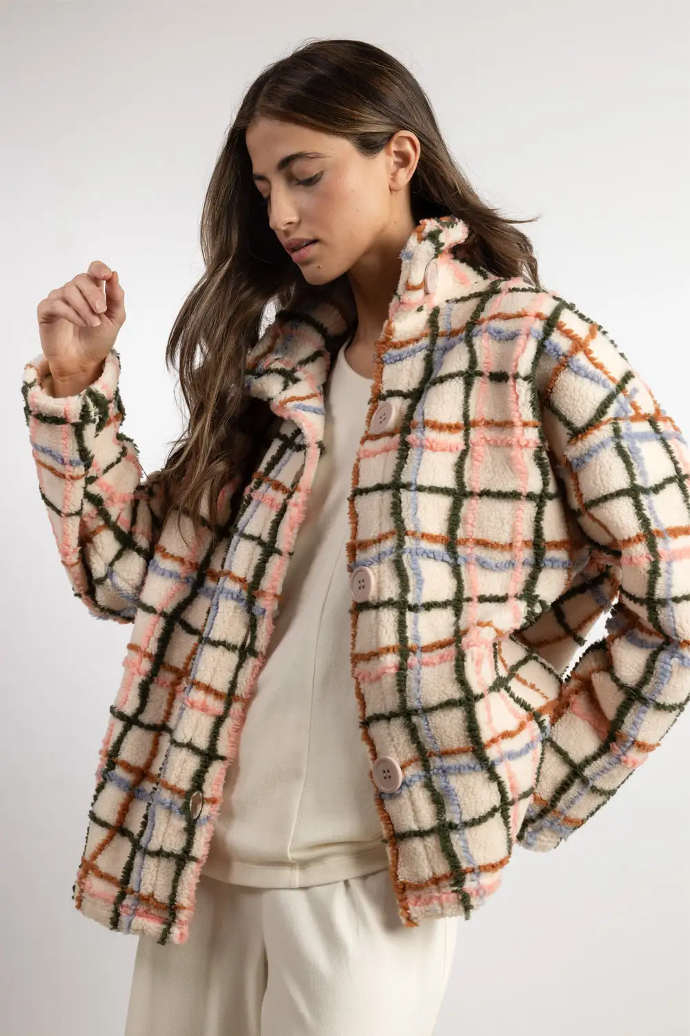 Women Checkered Sherpa Jacket Admas 67412
