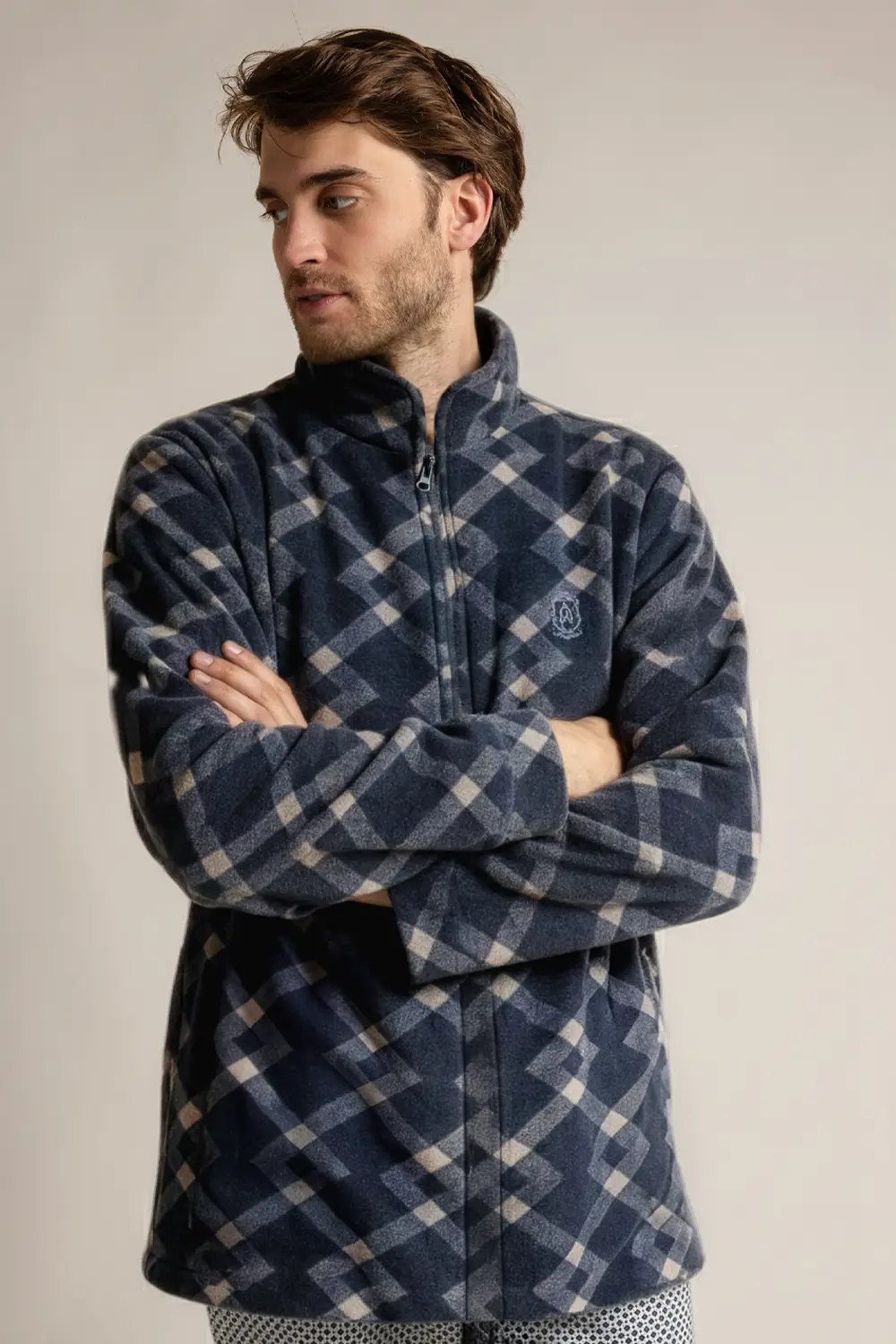 Men Geometric Print Soft Fleece Robe Admas 67425