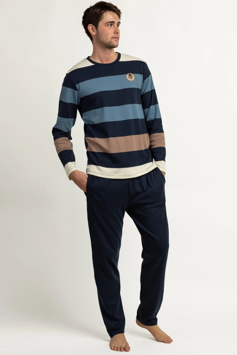 Men Striped Soft Knit Long Sleeve Pyjamas Admas 64824