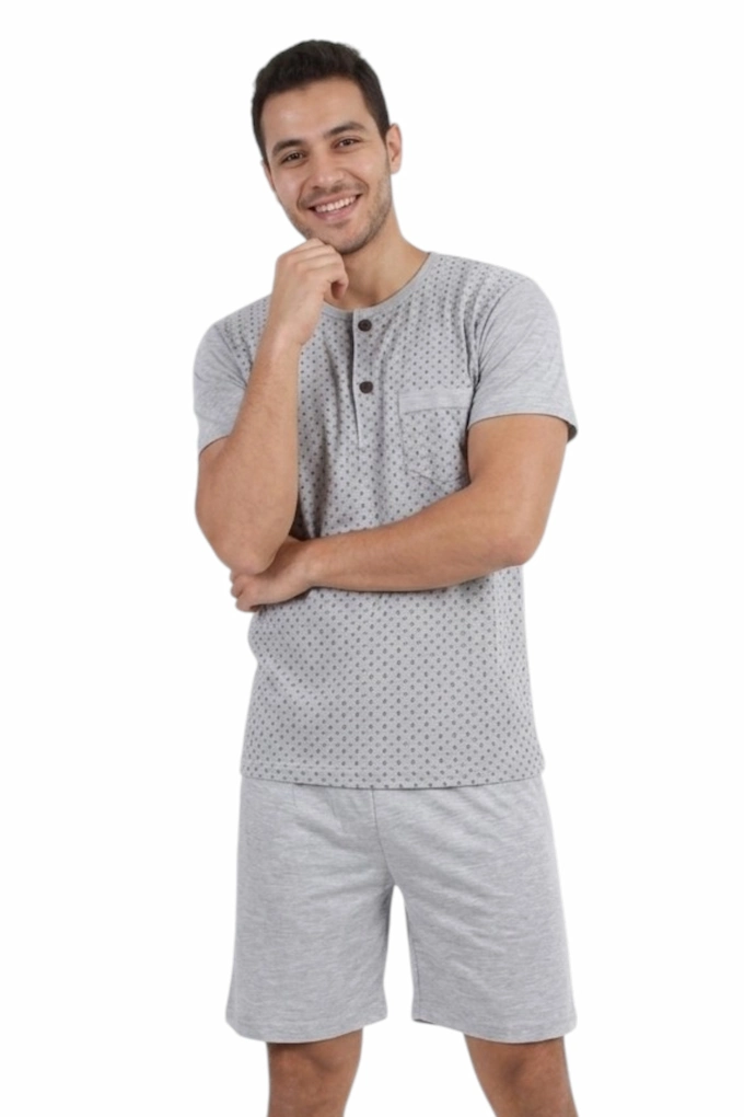 401B Man Printed Short Sleeve Pyjama Set with Buttons