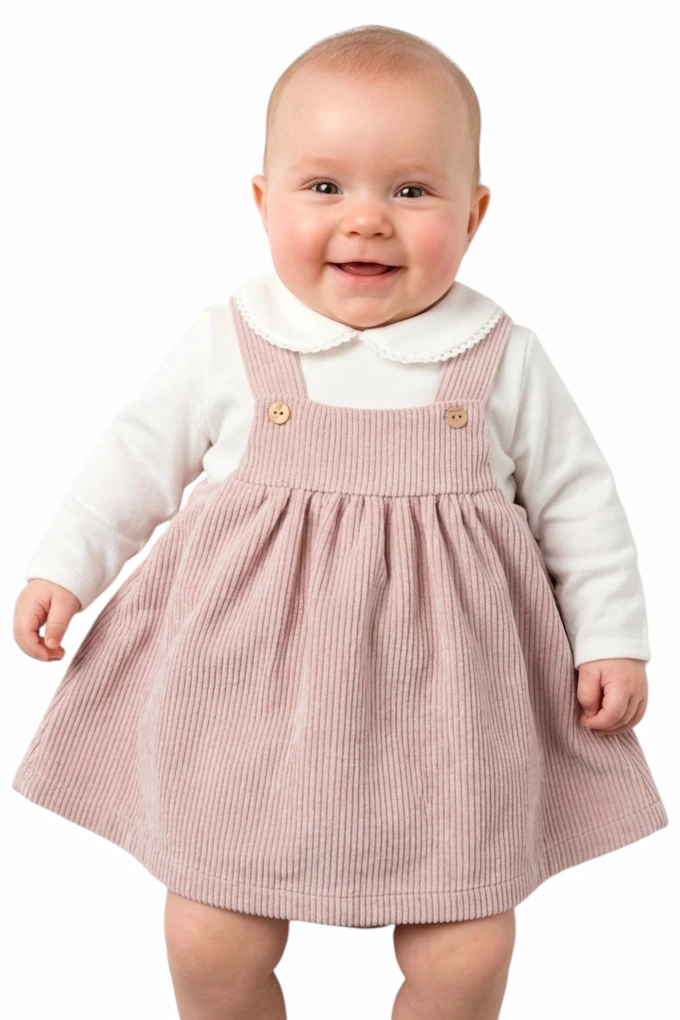 MG04 Baby Girl Thermal Blouse + Corduroy Romper