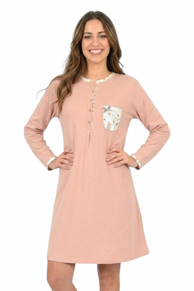 3002 Woman Thermal Night Shirt with Buttons