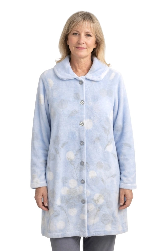 Women's Printed Buttoned Soft Coral Fleece Robe Lin 1024