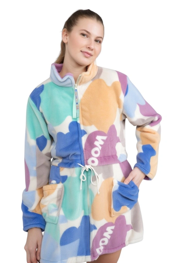 Women Printed Soft Coral Fleece Robe Lin 1104