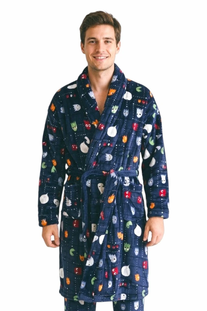 1084 Man Printed Coral Robe