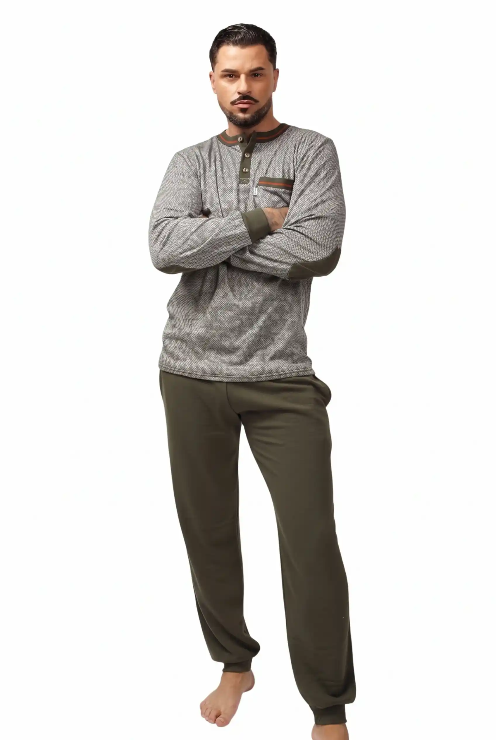 Men Long Sleeve Brushed Button Neck Pyjama Sari 2517