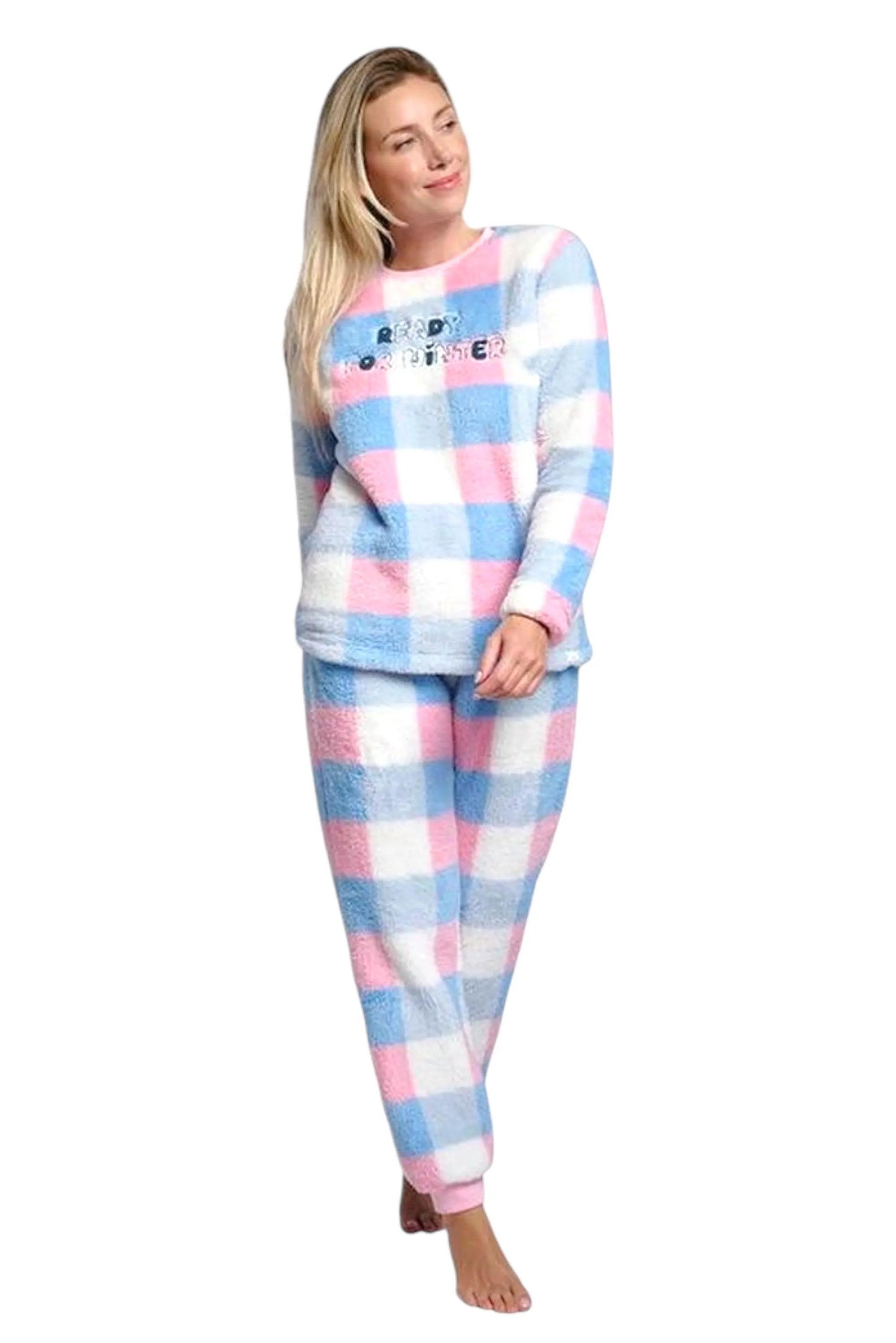 Plaid Long Sleeve Sherpa Pyjamas Women MuyDeMi 26232