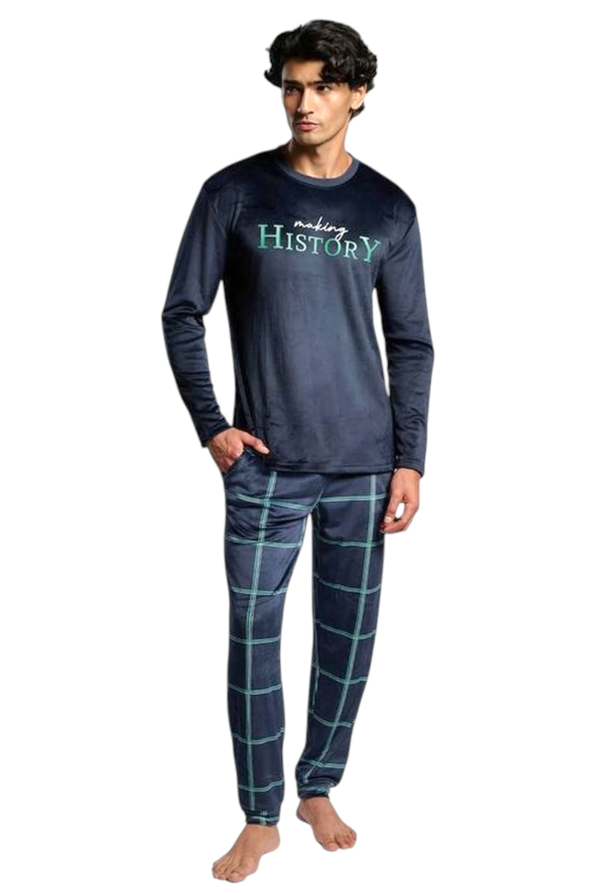 Long Sleeve Printed Velvet Pyjamas Men MuyDeMi 26405