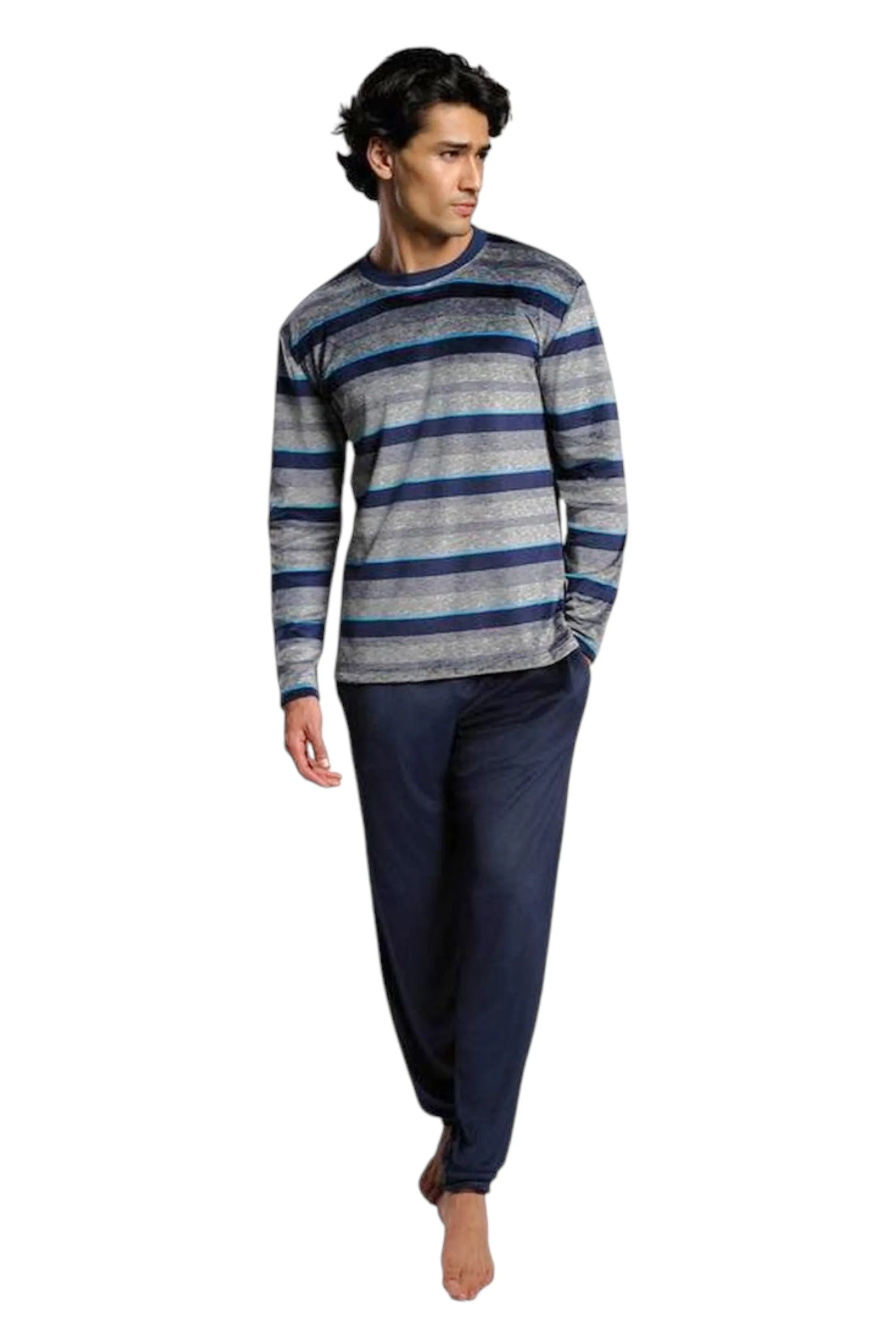 Men Striped Long Sleeve Velour Pyjamas MuyDeMi 26414