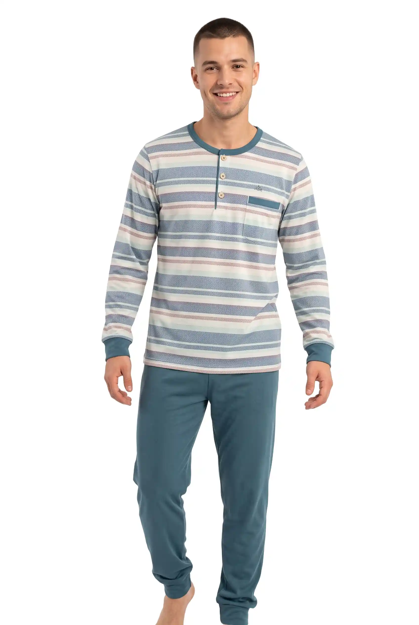 Men Long Sleeve Brushed Striped Pyjama Isa4You D113