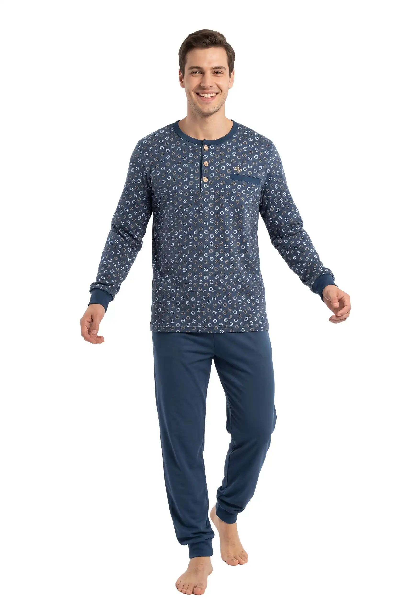 Men Long Sleeve Brushed Printed Pyjama Isa4You D112