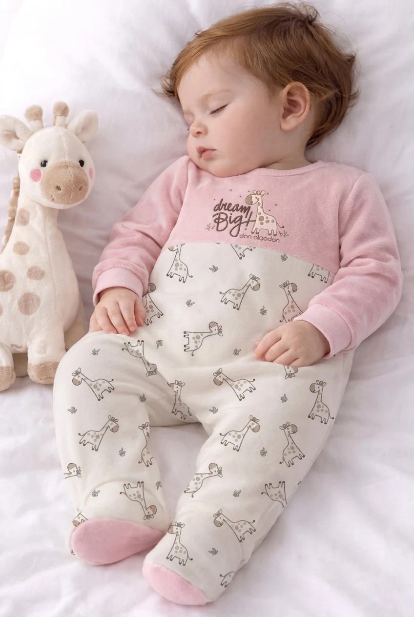 Babygrow Giraffe Print Velour Baby Girl Don Algodon 26W010