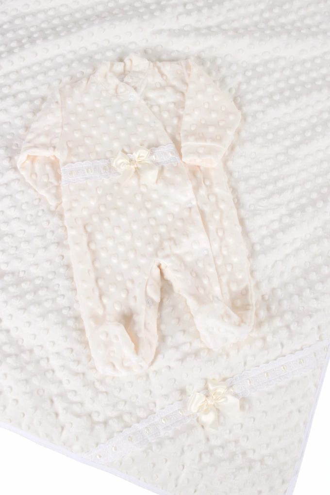 Laced Bubble Babygrow + Blanket Baby Set with Bow