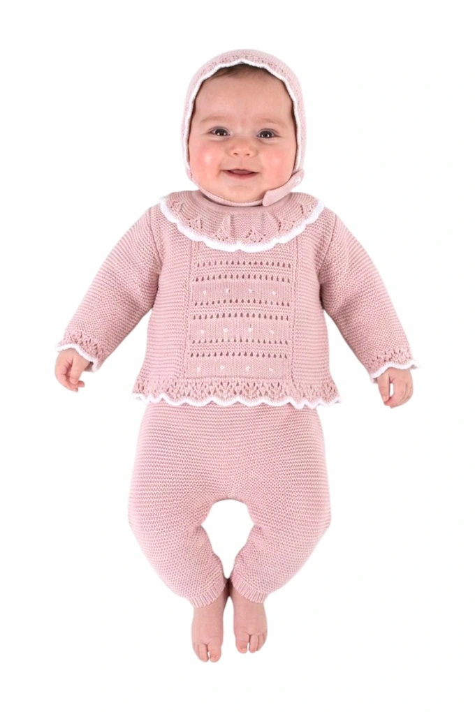 674 3 Pieces Knitted Baby Set