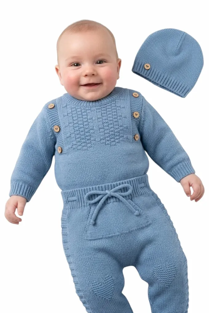 743 3 Pieces Knitted Baby Set