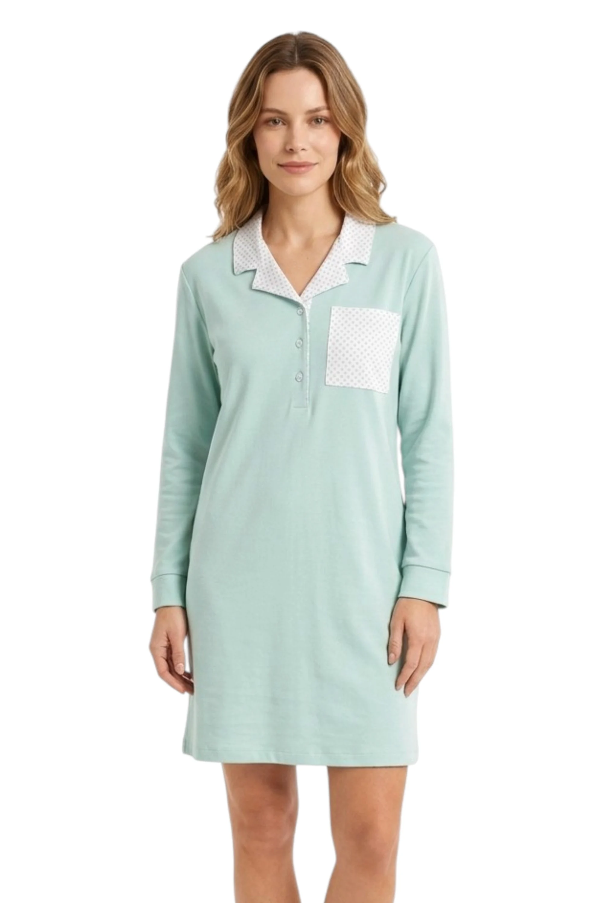 Long Sleeve Brushed Buttoned Nightdress Women Mcova 267826