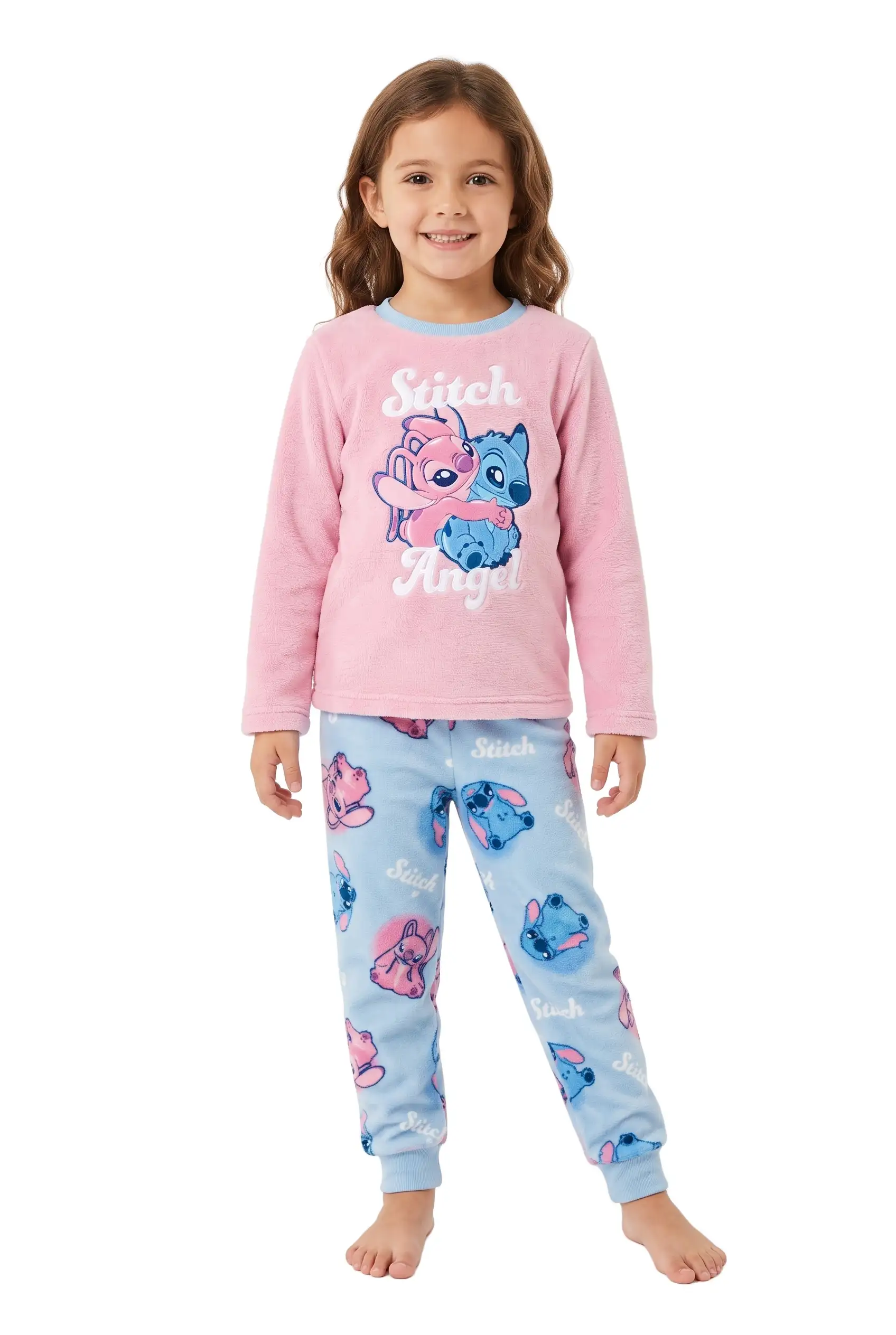 Girls Stitch and Angel Coral Fleece Pyjama ZH55727