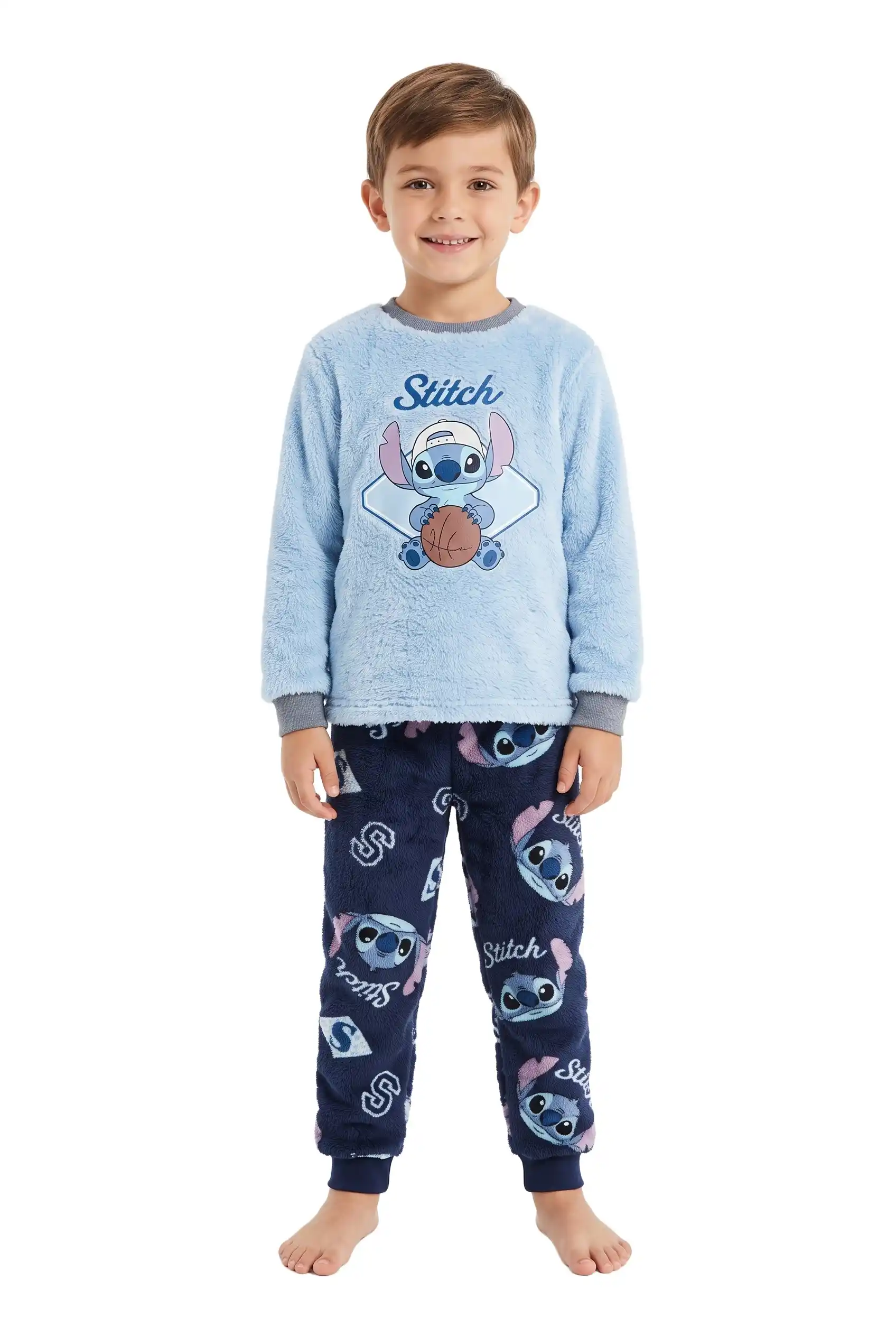 Boys Stitch Printed Coral Fleece Pyjamas ZH55713