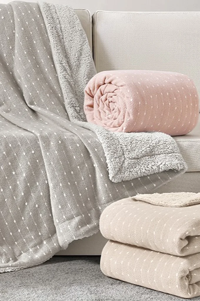 Dots Printed Blanket w/ Sherpa