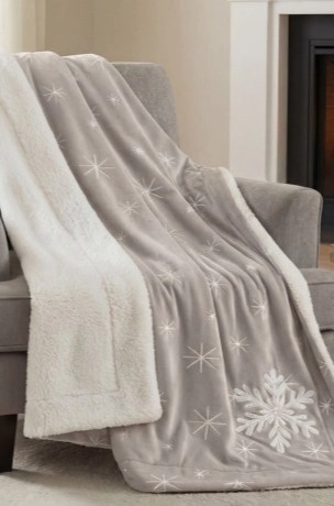 Snowflake Coral Fleece Blanket with Sherpa Lining Dolz SNOW